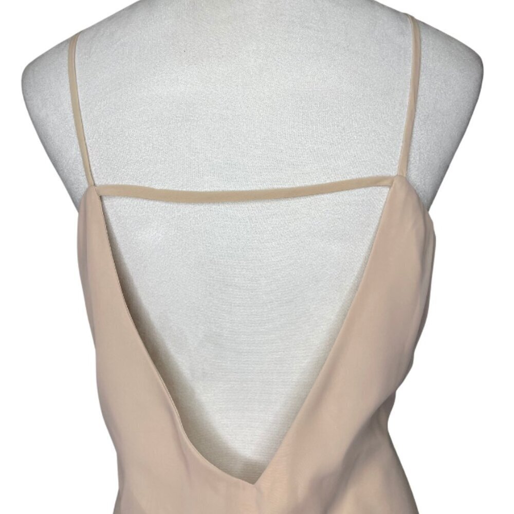 Anthology Tan Pleated Drop Waist Slip Dress XL Backless Satin Feel Minimalist - Picture 4 of 11